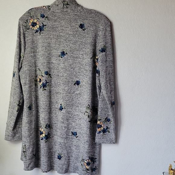 Anthropologie Fig and Flower Gray Blue Cardigan with Floral Embroidery SizeM - Picture 5 of 9